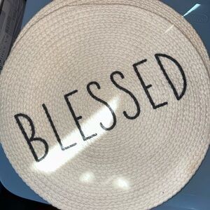 set of TWO Rae Dunn Cream 'Blessed' Kitchen Circle Placemats Linen